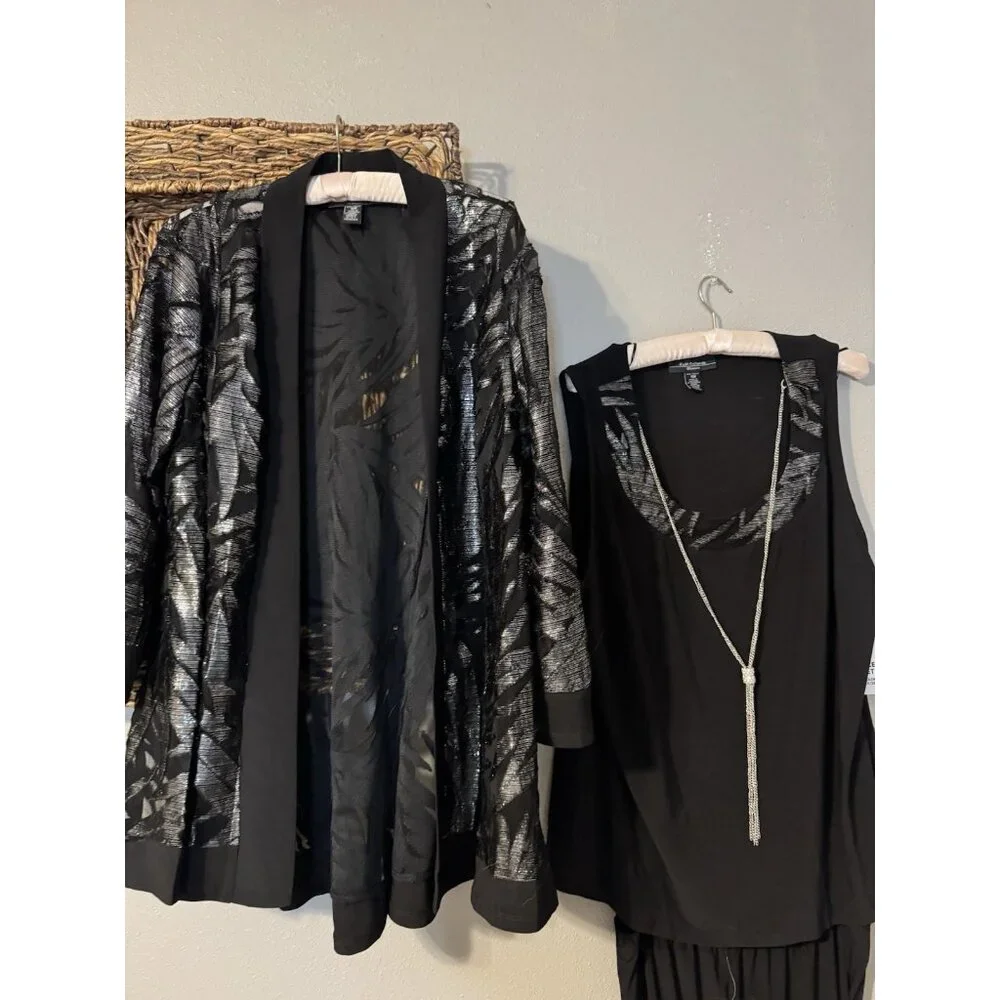 R & M Richards 16W Black 3 Pc Set Jacket Pant Suit Party Wedding Guest $190 NEW - Picture 9 of 16
